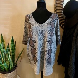 Snakeskin Print V-Neck Top